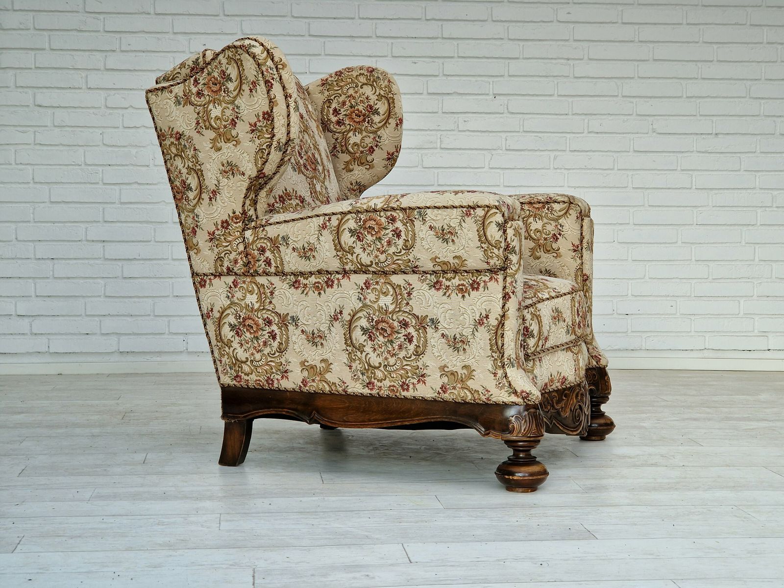 1950s, Danish Vintage Relax Chair In Floral Woven Fabric, Very Good Condition. photo Furniture