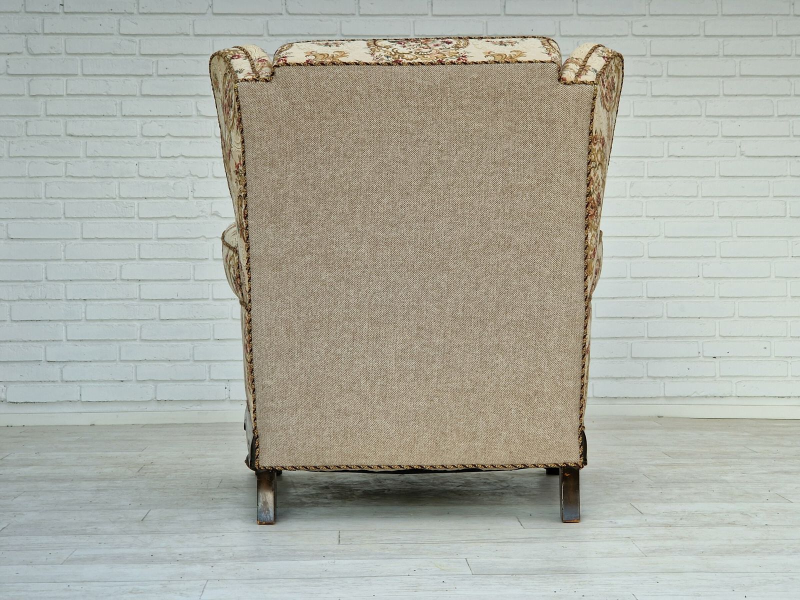 Furniture 1950s, Danish Vintage Relax Chair In Floral Woven Fabric, Very Good Condition. photo