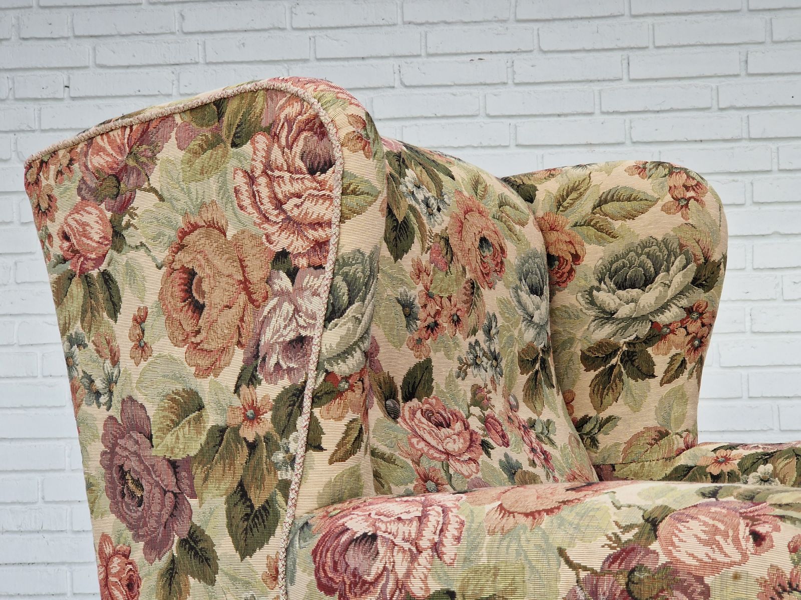 1950s, Danish Vintage Relax Chair In "Flowers" Fabric, Original Condition. photo furniture