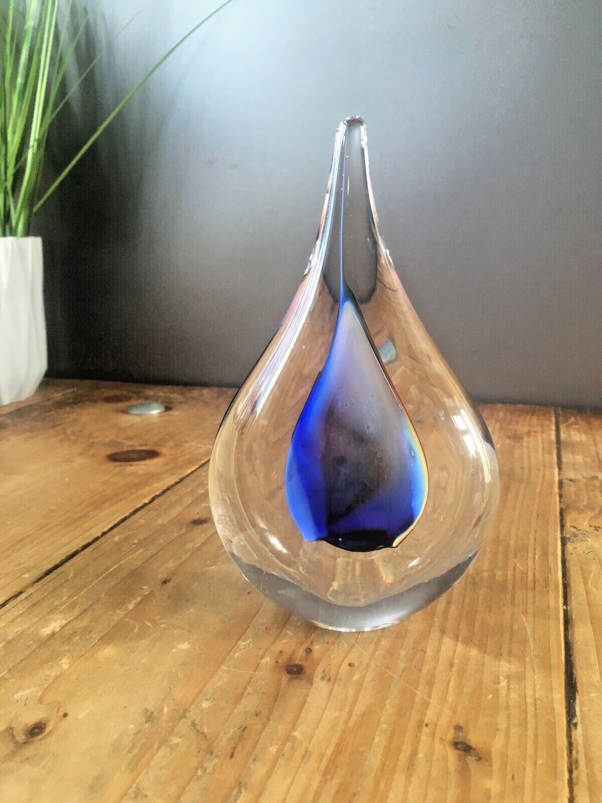Lovely Signed Polish Marian Pyrcak Sommerso Style Teardrop Sculpture Paperweight photo for sale