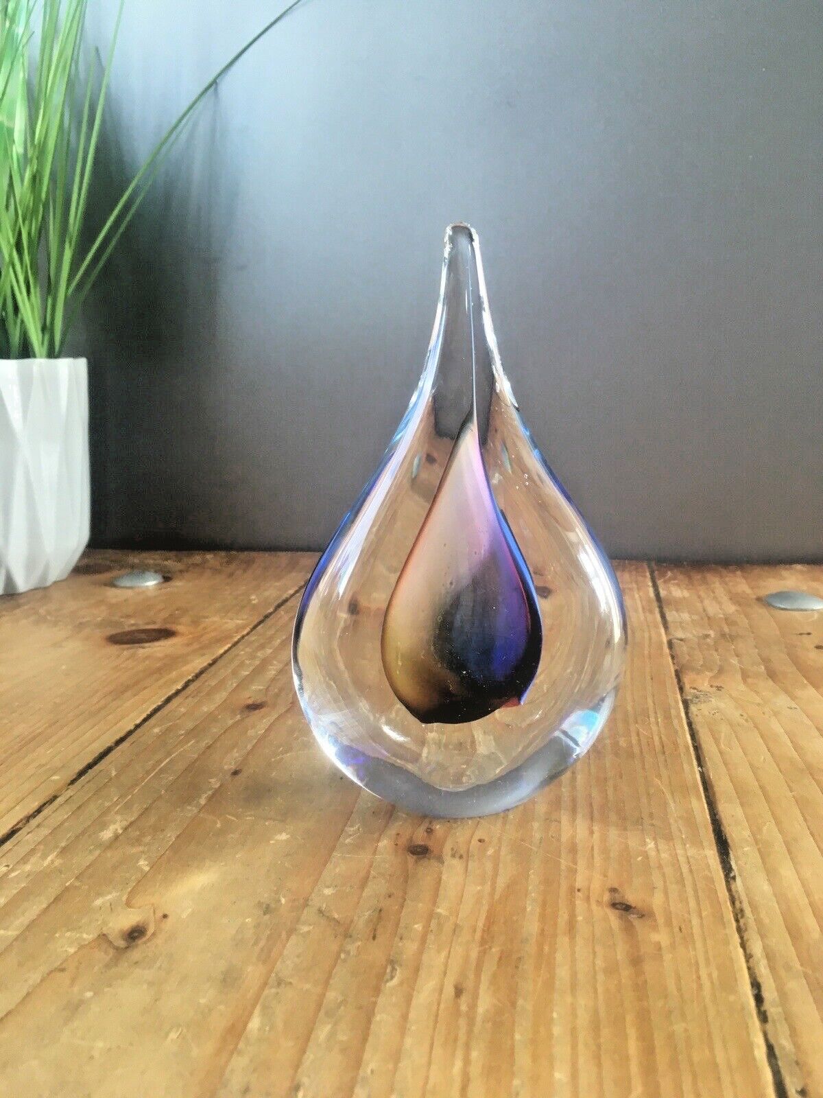 Lovely Signed Polish Marian Pyrcak Sommerso Style Teardrop Sculpture Paperweight photo vinterior