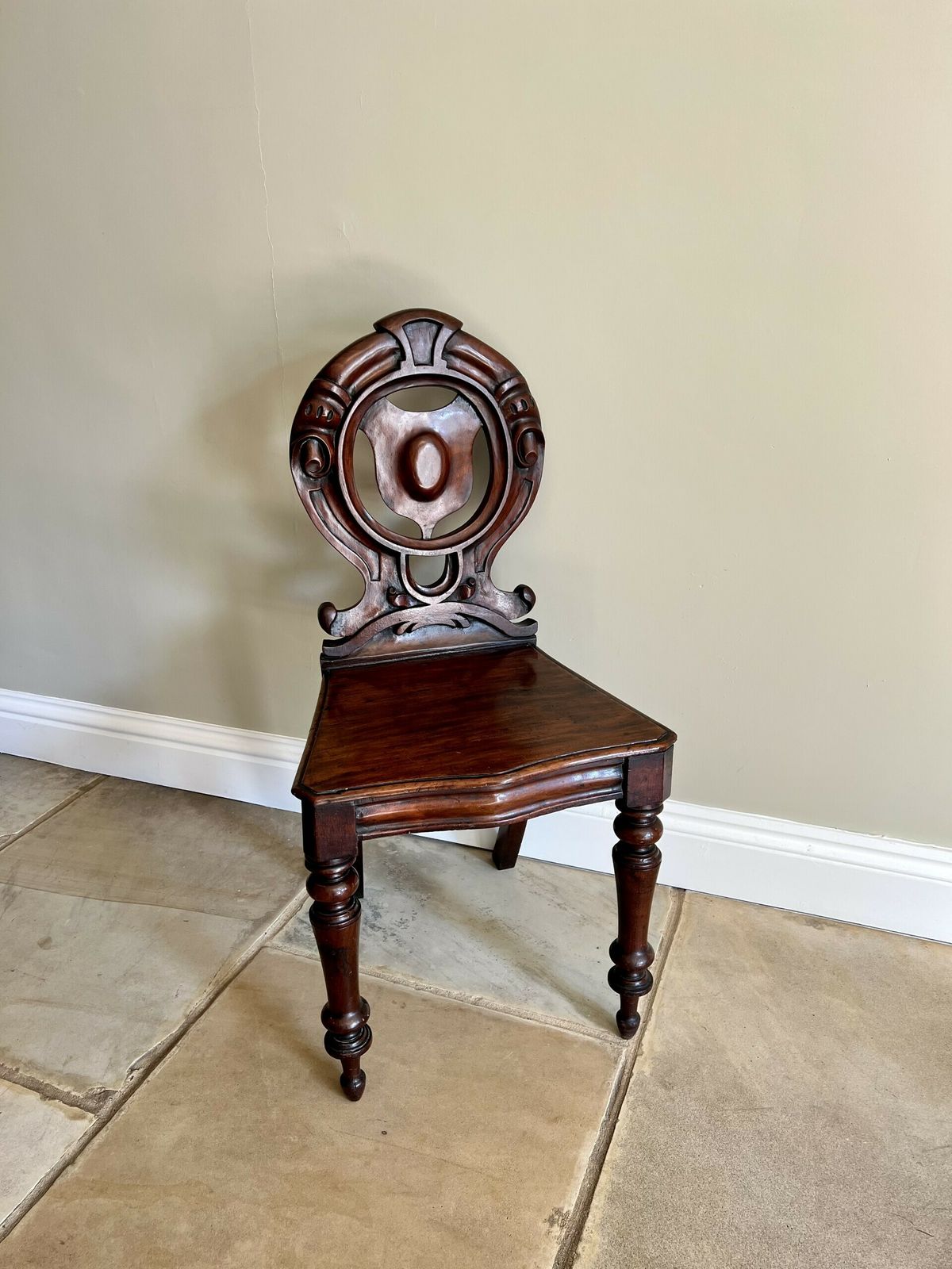 Quality Pair Of Antique Quality Carved Mahogany Hall Chairs photo buy
