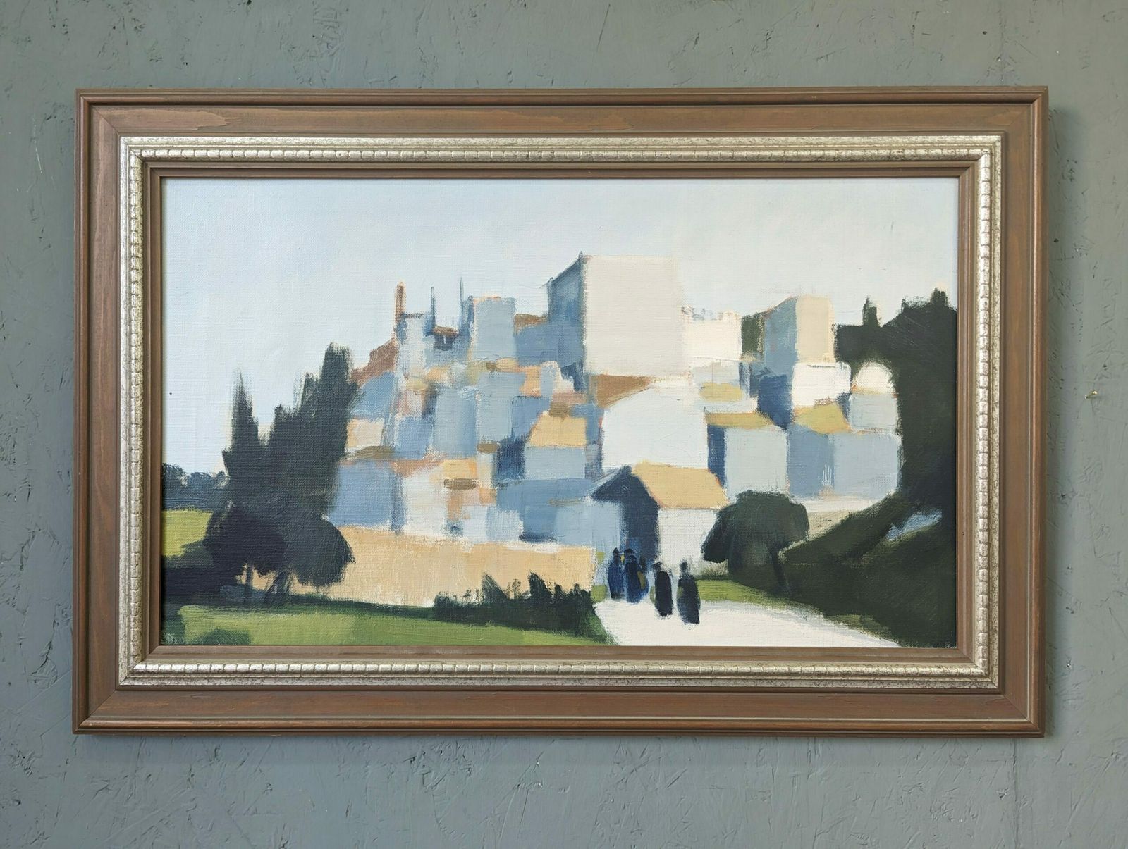 Stig Wernheden, Swedish Mid Century Cityscape Oil Painting, City Stroll, Framed