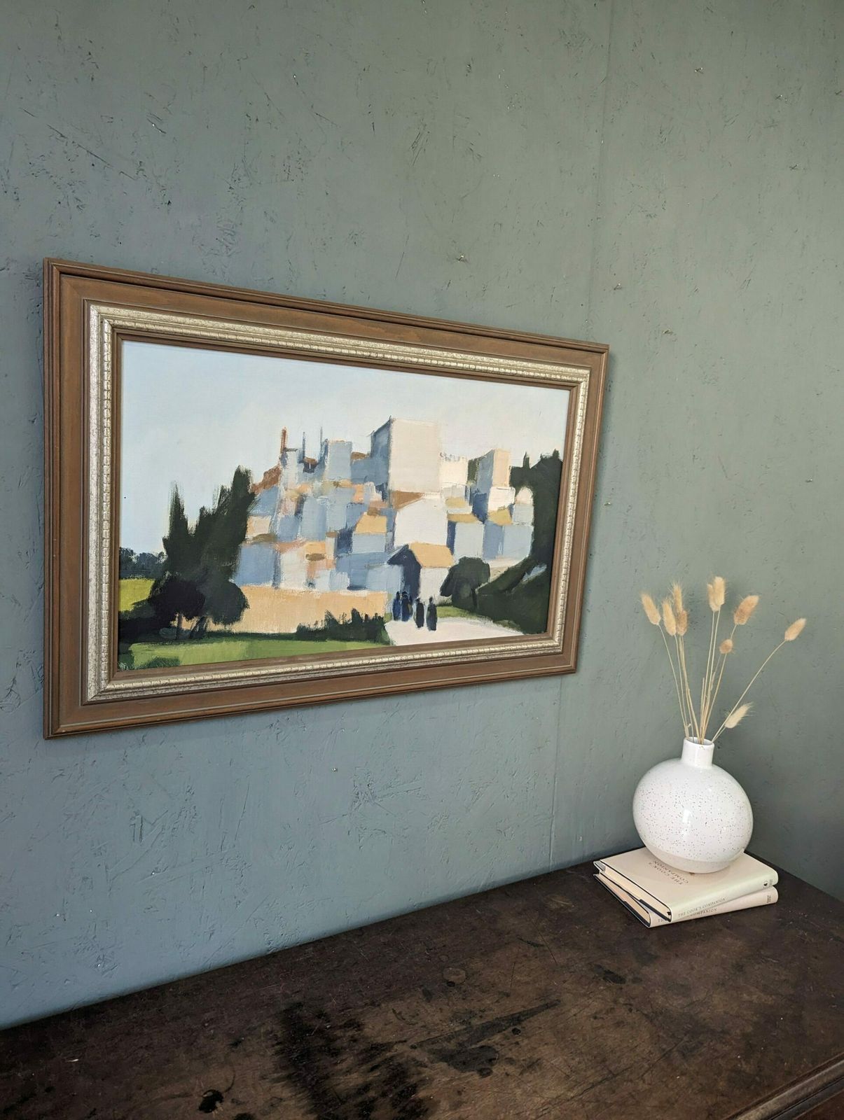 Stig Wernheden, Swedish Mid Century Cityscape Oil Painting, City Stroll, Framed photo for sale