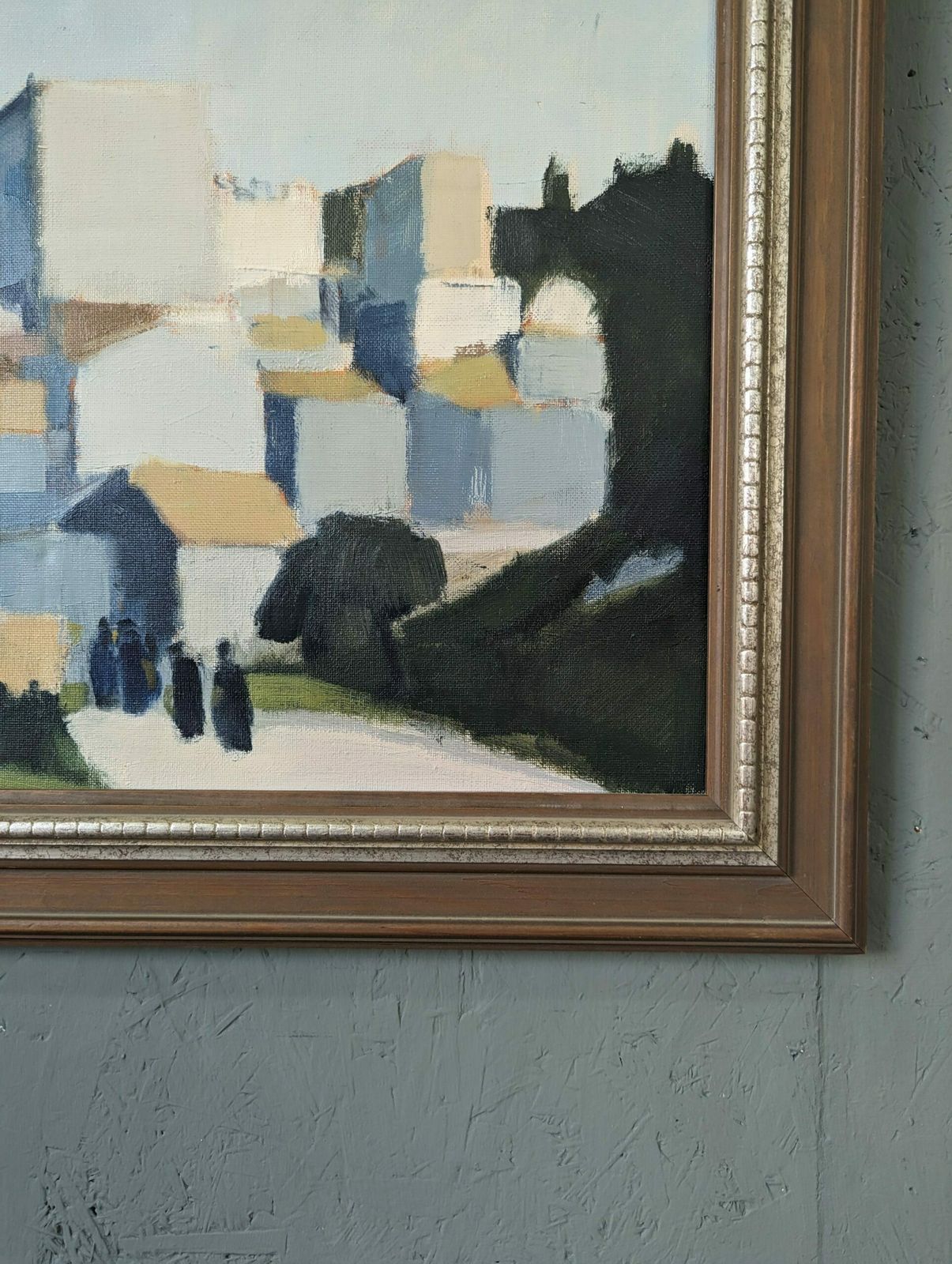Stig Wernheden, Swedish Mid Century Cityscape Oil Painting, City Stroll, Framed photo vintage