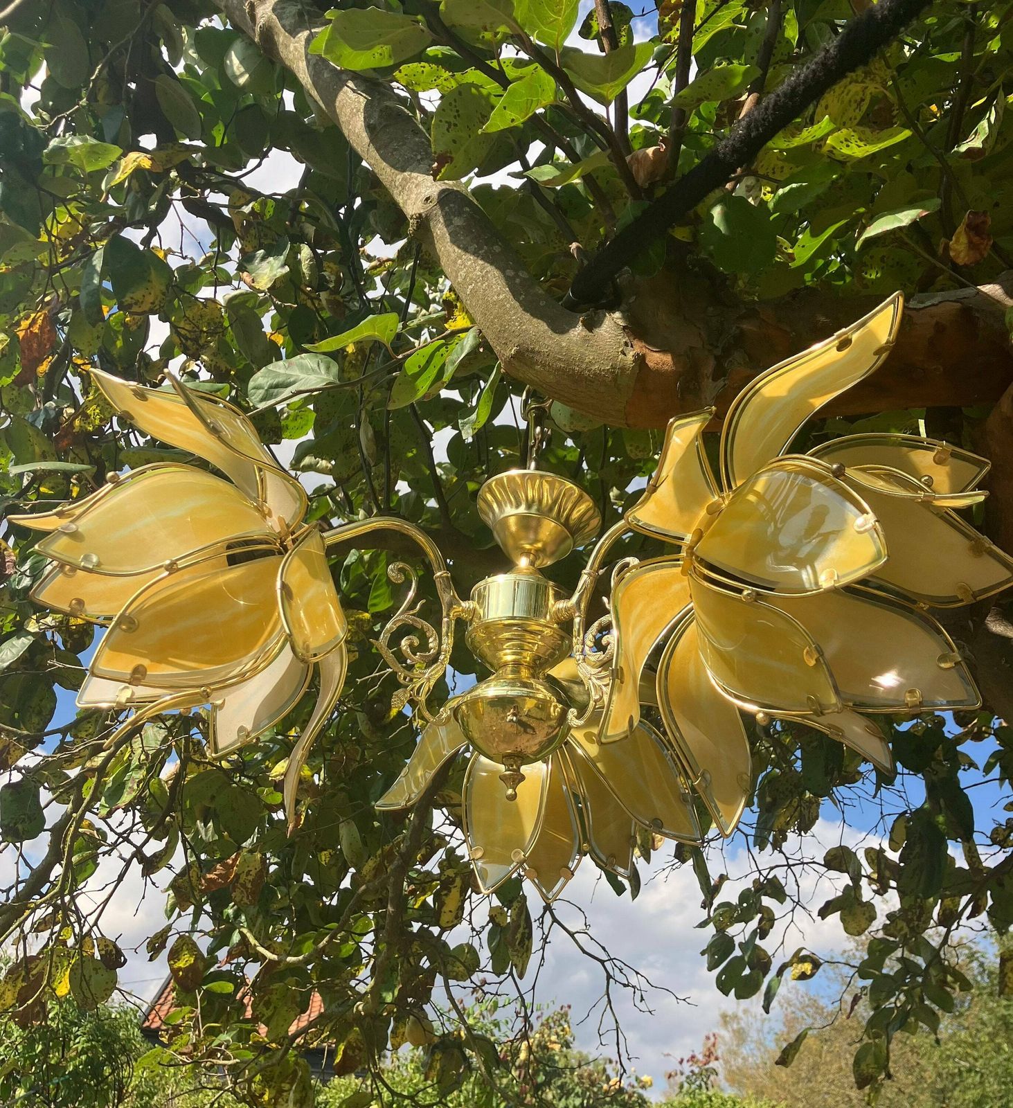 Hollywood Regency Yellow Lotus Flower Chandelier photo buy