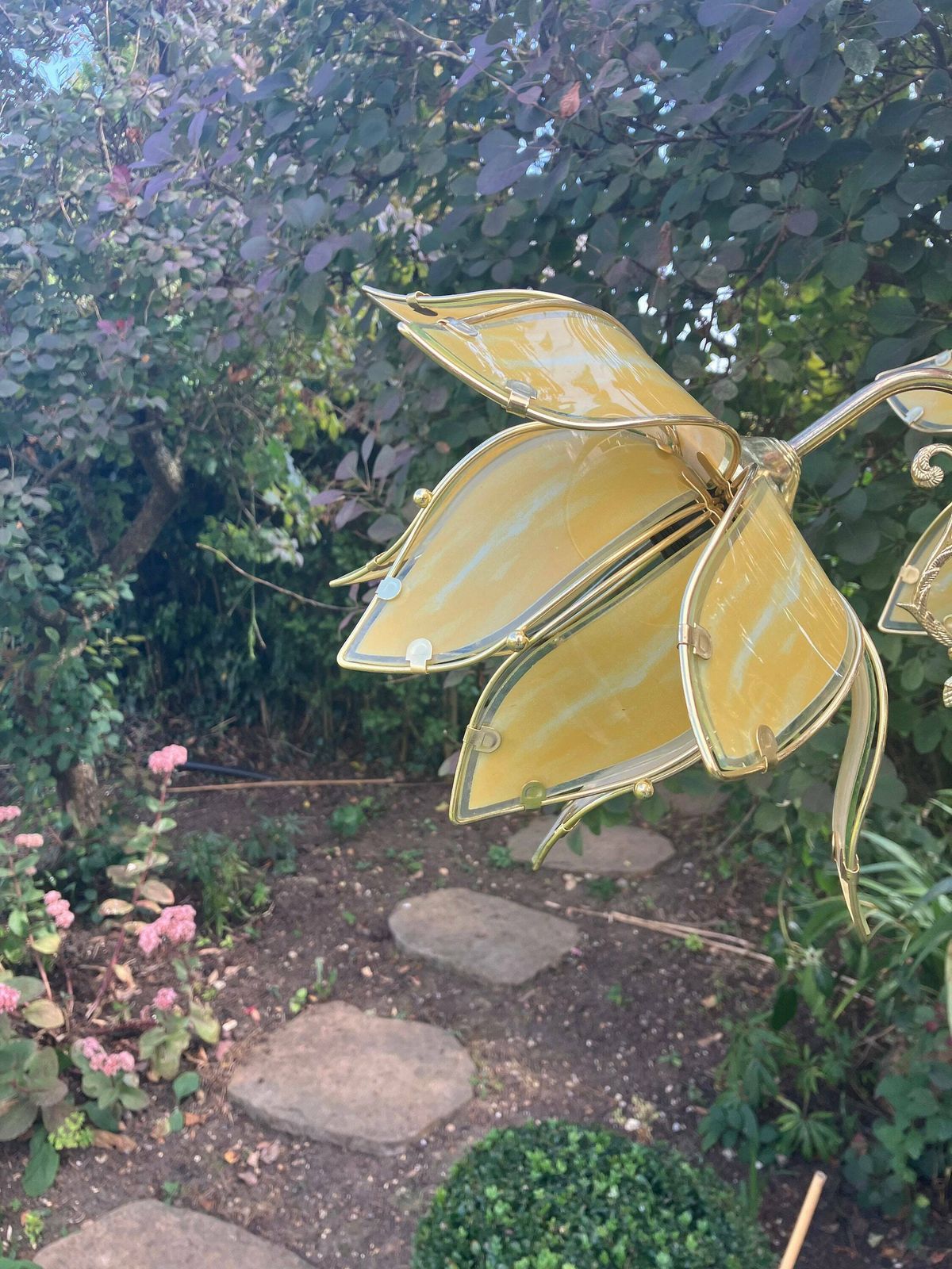 Hollywood Regency Yellow Lotus Flower Chandelier photo vintage