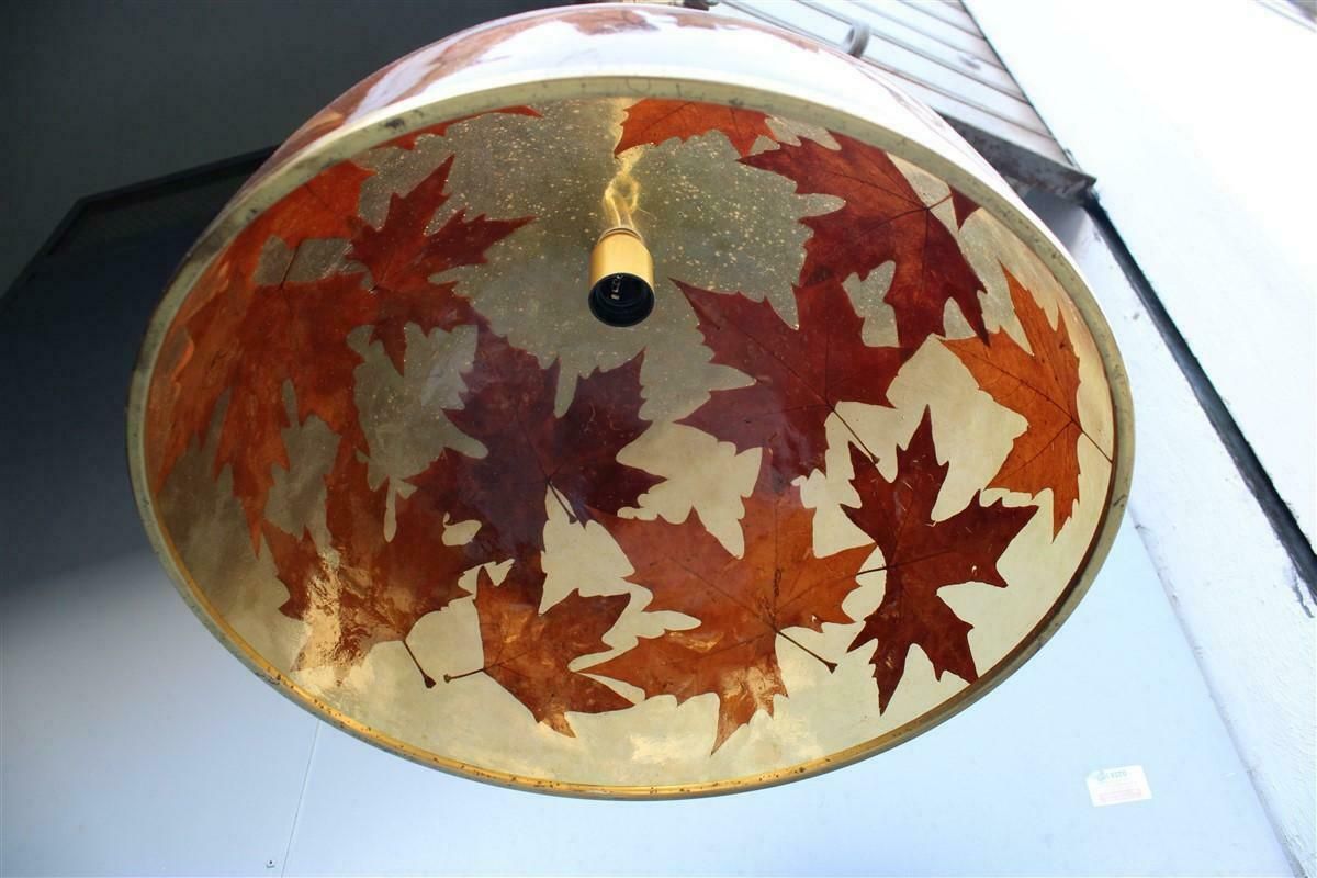 photo for sale Italian Dome Chandelier In Resin With Plane Leaves Design 1970 Brass