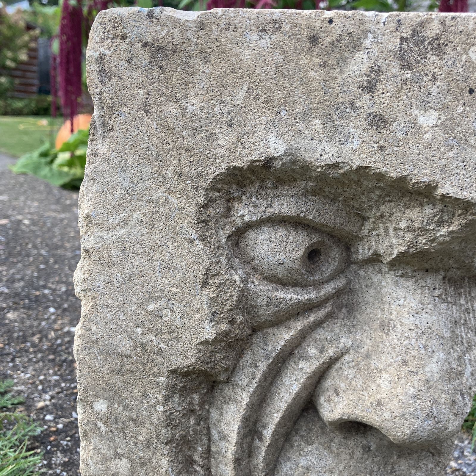 photo for sale Well Carved Stone Face, Circa 1940