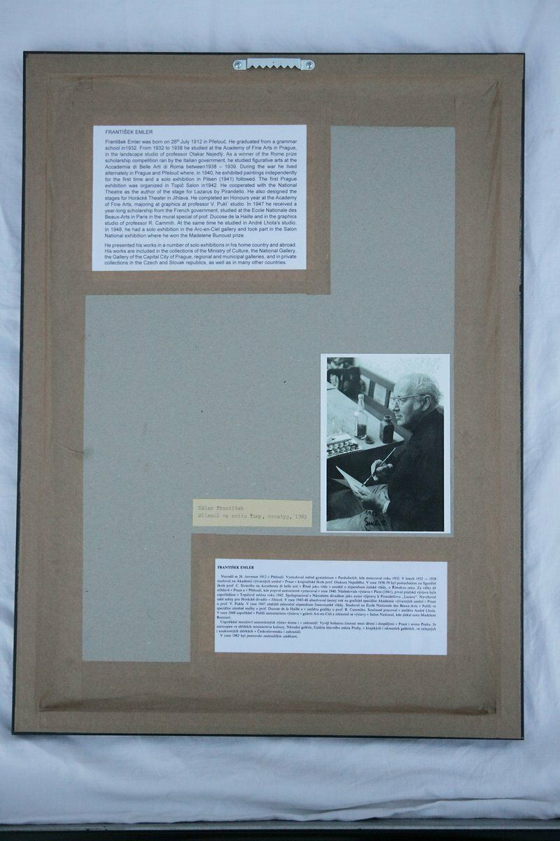 photo furniture Frantisek Emler, Lovers In Moonlight, Oil On Paper, 1965, Framed