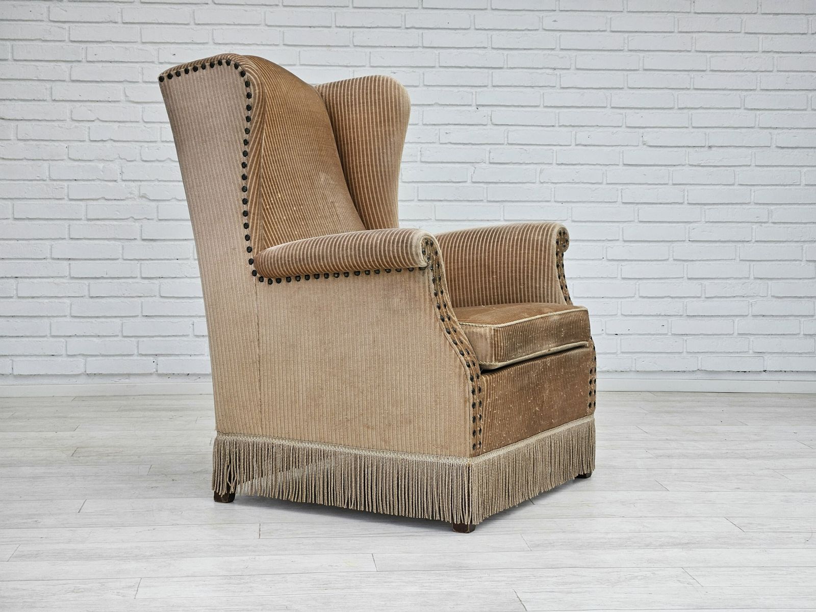 1970s, Danish Design, Armchair In Corduroy, Ash Wood, Original Condition. photo Furniture