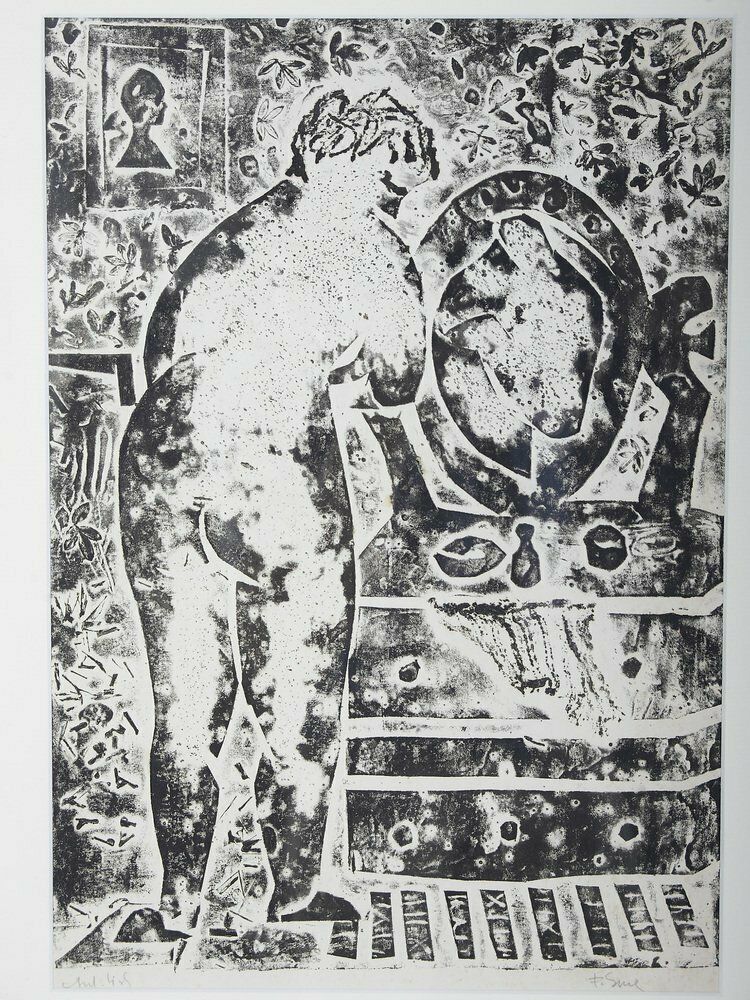 Frantisek Emler, Nude Woman In Front Mirror, 1964, Oil On Paper photo furniture
