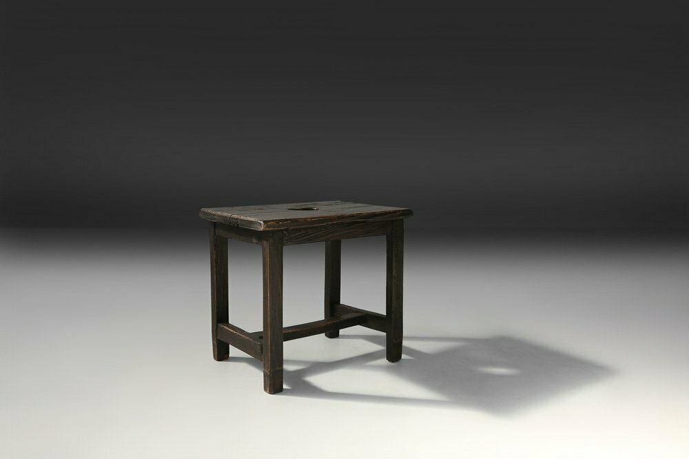 Rustic Black Wooden Stool, 1920s photo furniture
