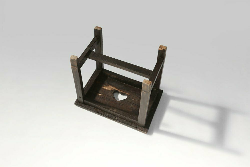 Rustic Black Wooden Stool, 1920s photo vinterior
