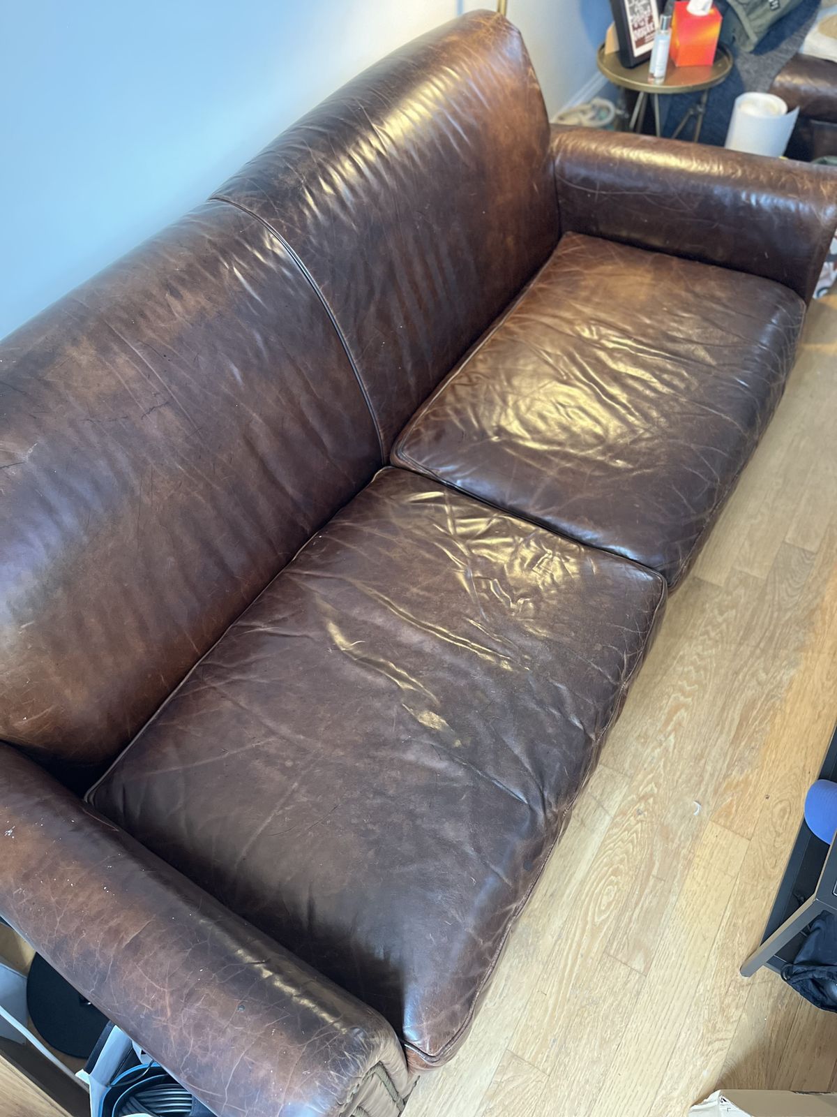Restoration Hardware Leather Sofa photo for sale