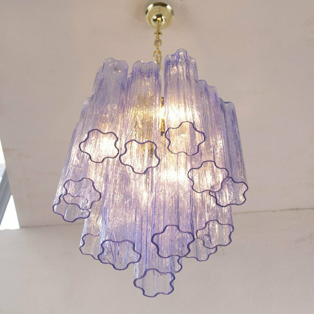 Chandelier With Blue Purple Murano Glass Cylinders, Italy, 1990s photo vintage