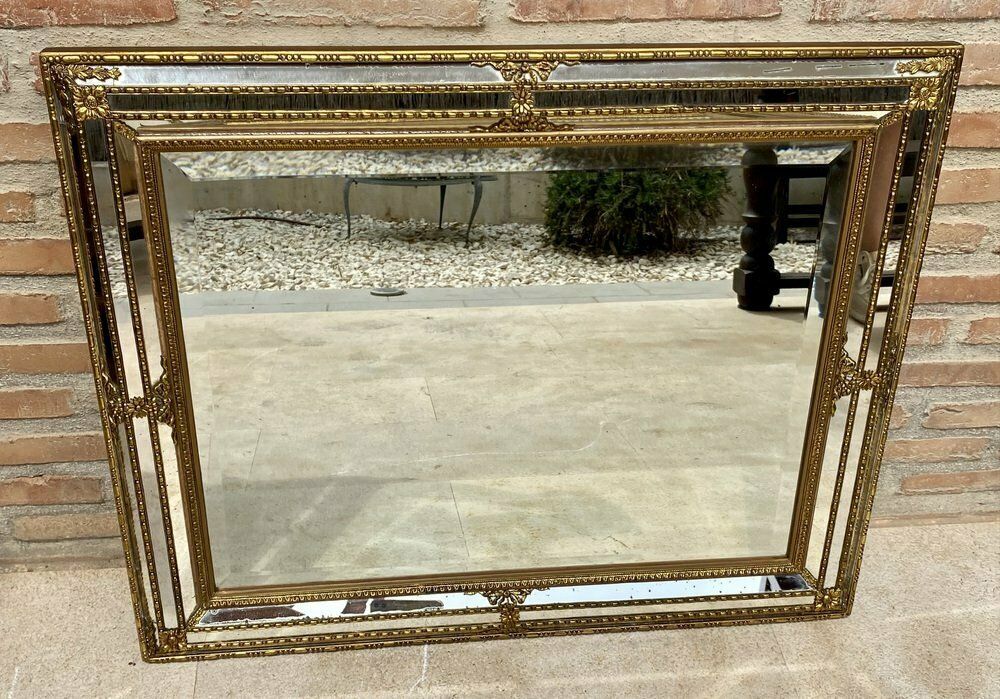 French Directoire Gilded Carved Wood Wall Mirror, 1940s photo for sale