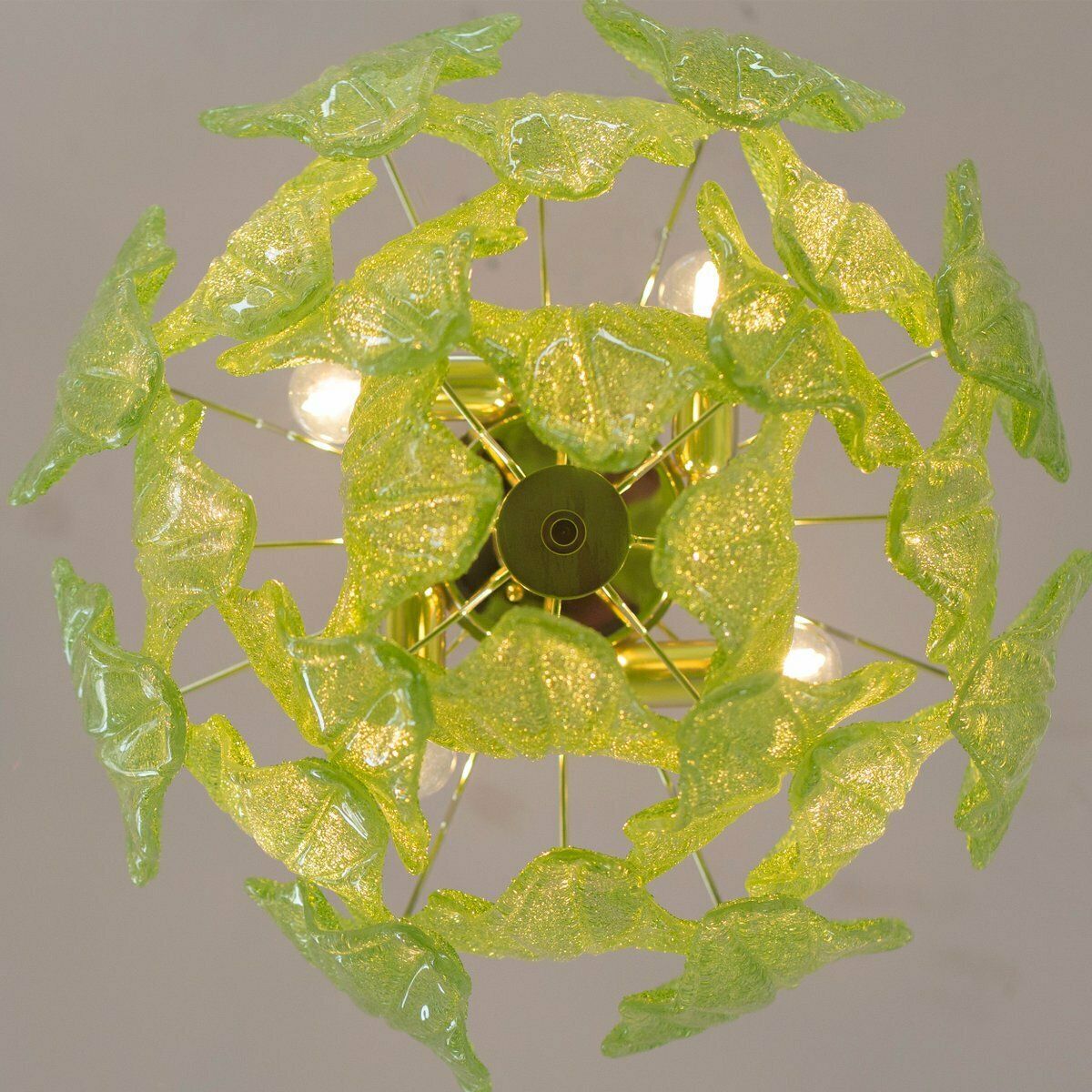 1592.0 Suspension Chandelier In Murano Glass Leaves In Green Colour, Italy, 1990s photo