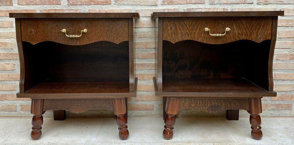 Mid Century Wood Nightstands With Drawers, 1960s, Set Of 2