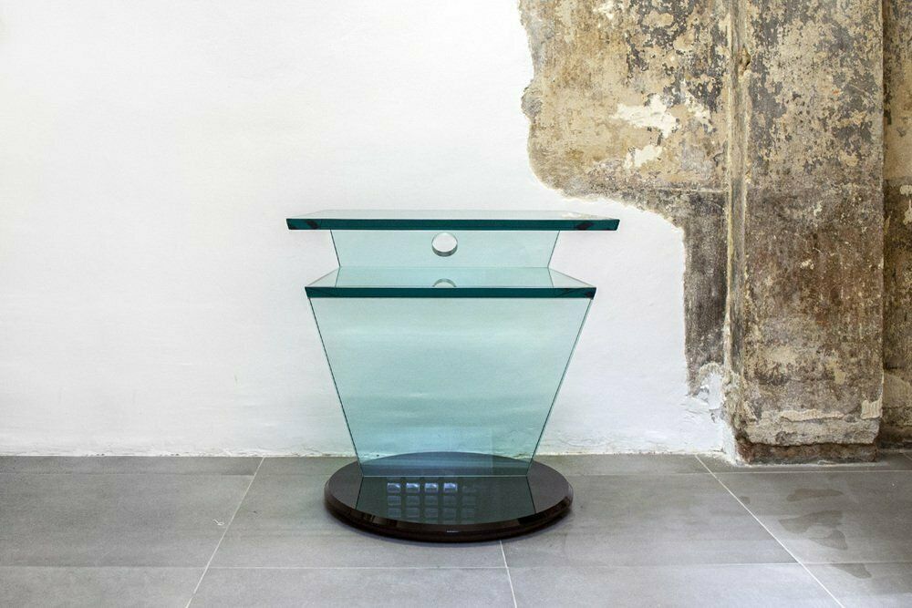 Black And Transparent Glass Swivel Console, Italy, 1980s photo for sale