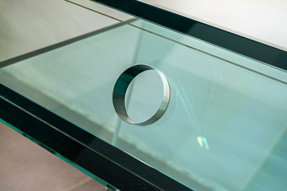 Black And Transparent Glass Swivel Console, Italy, 1980s photo vinterior