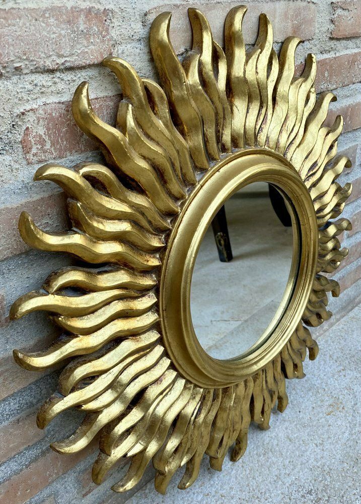 Mid Century French Sunburst Mirror In Gold, 1950s photo vinterior