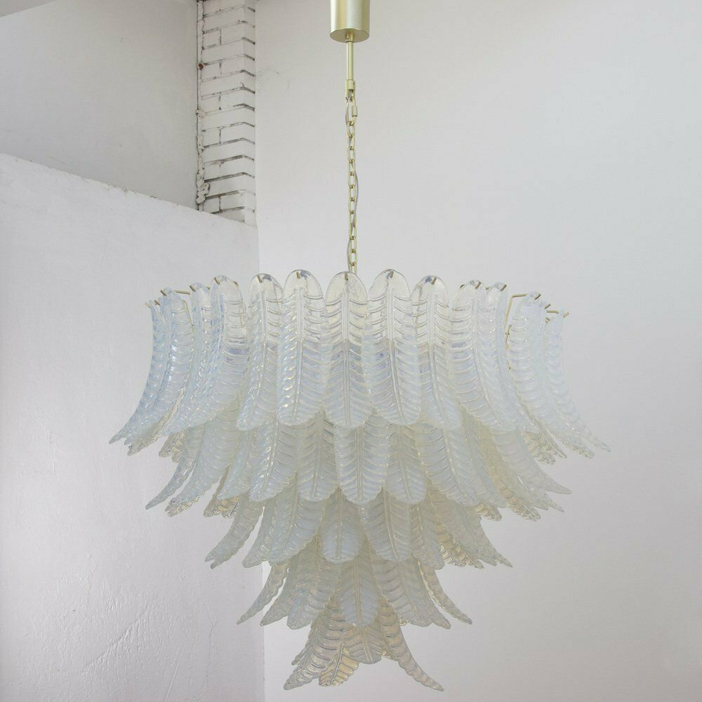 Murano Glass Pendant Chandelier With Opaline Leaves, Italy, 1990s photo furniture