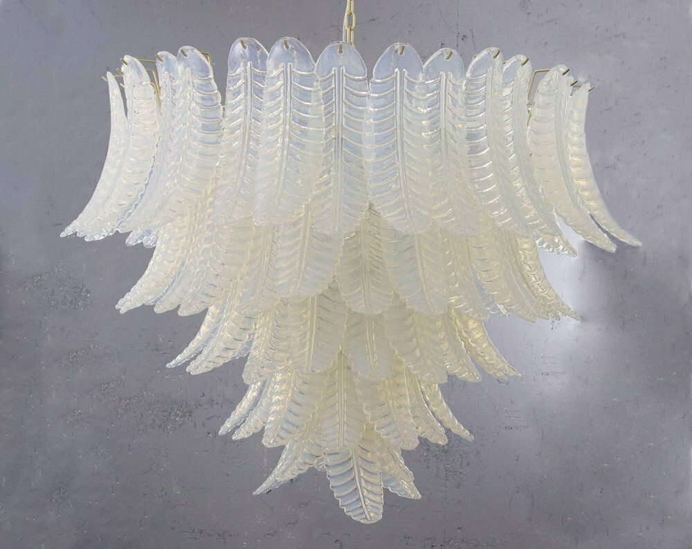 Murano Glass Pendant Chandelier With Opaline Leaves, Italy, 1990s photo Lighting