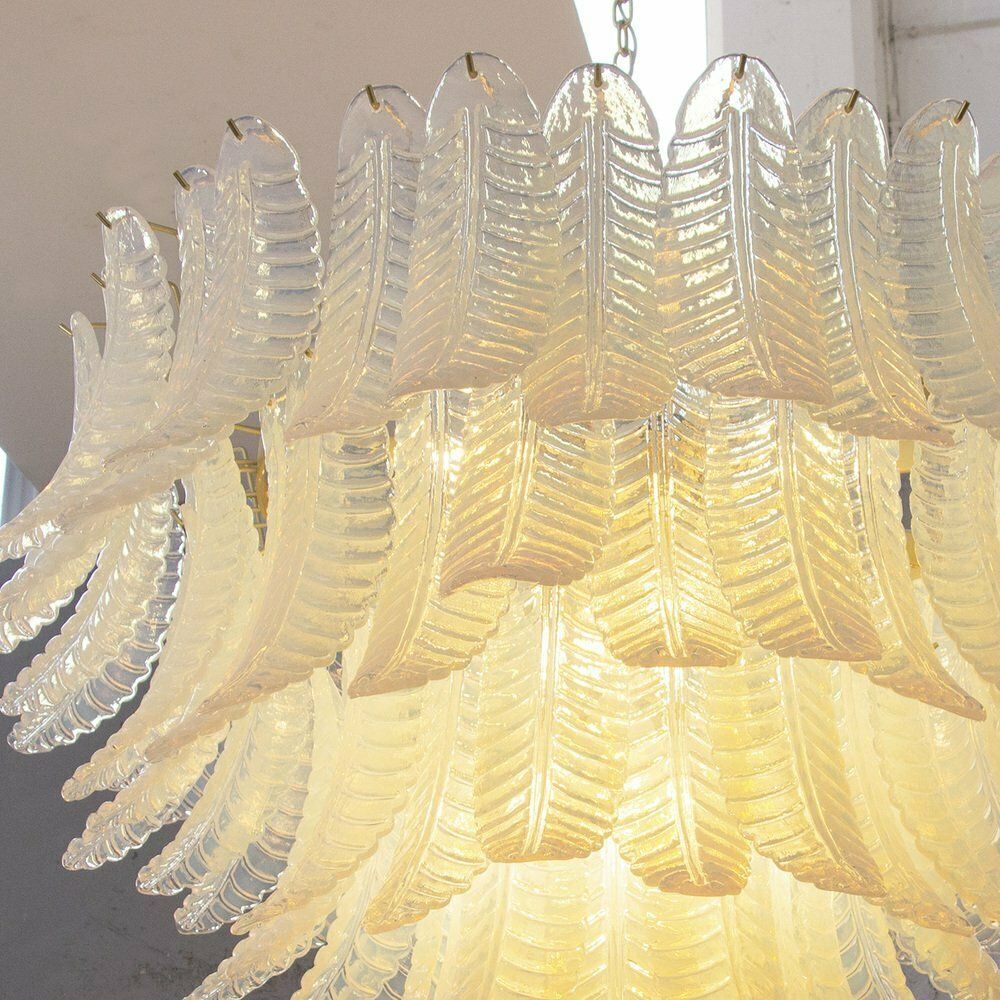 Murano Glass Pendant Chandelier With Opaline Leaves, Italy, 1990s photo buy