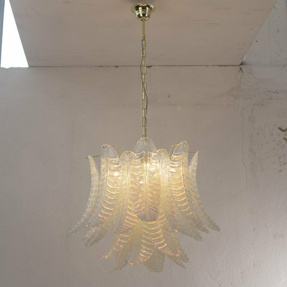 Murano Glass Pendant Chandelier With Opaline Leaves, Italy, 1990s photo furniture