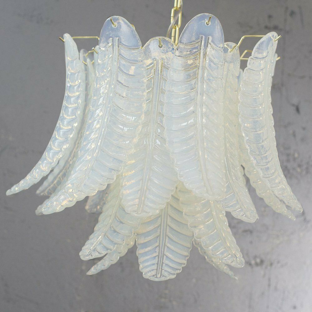 Murano Glass Pendant Chandelier With Opaline Leaves, Italy, 1990s photo buy