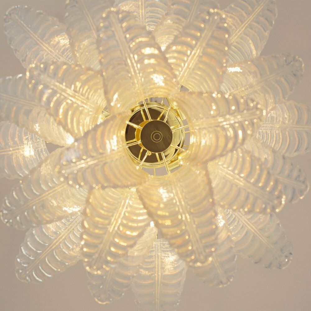 Murano Glass Pendant Chandelier With Opaline Leaves, Italy, 1990s photo vintage