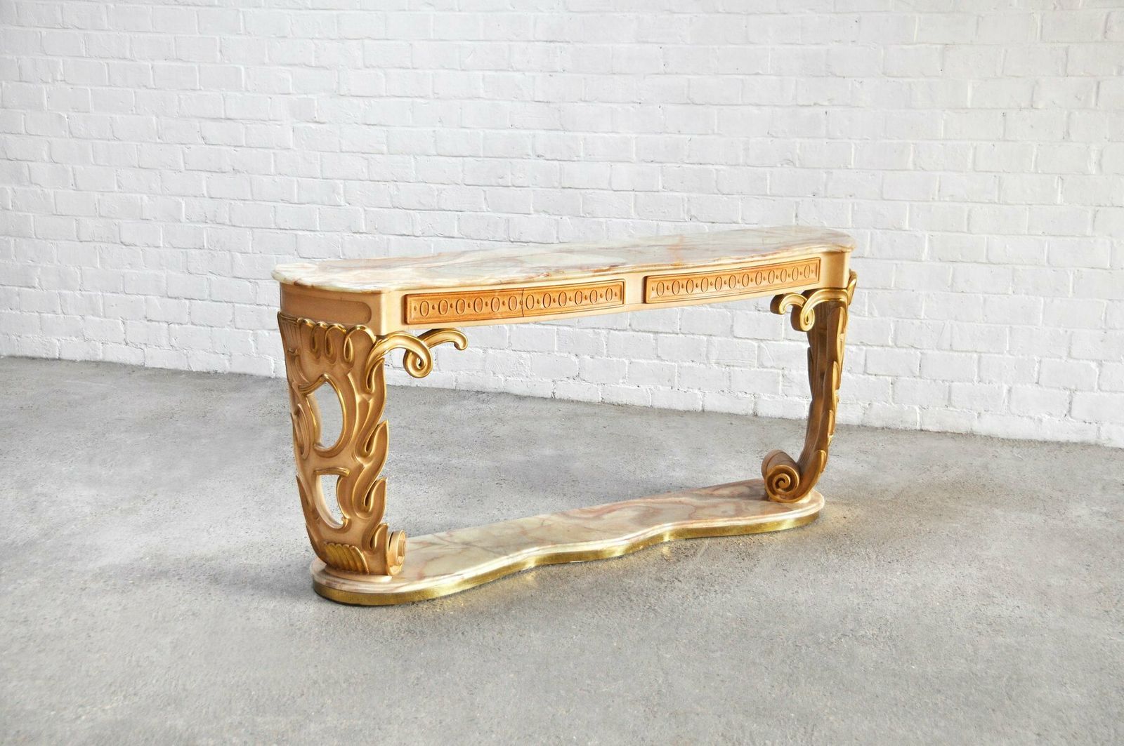 Italian Carved & Gilded Wood Console With Onyx Top, 1940s