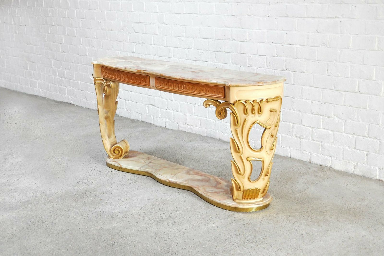 Italian Carved & Gilded Wood Console With Onyx Top, 1940s photo furniture