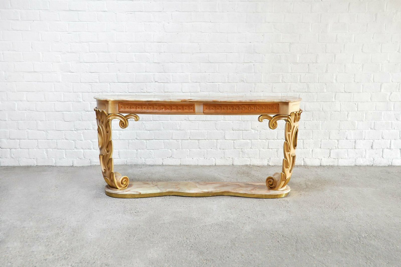 Italian Carved & Gilded Wood Console With Onyx Top, 1940s photo for sale