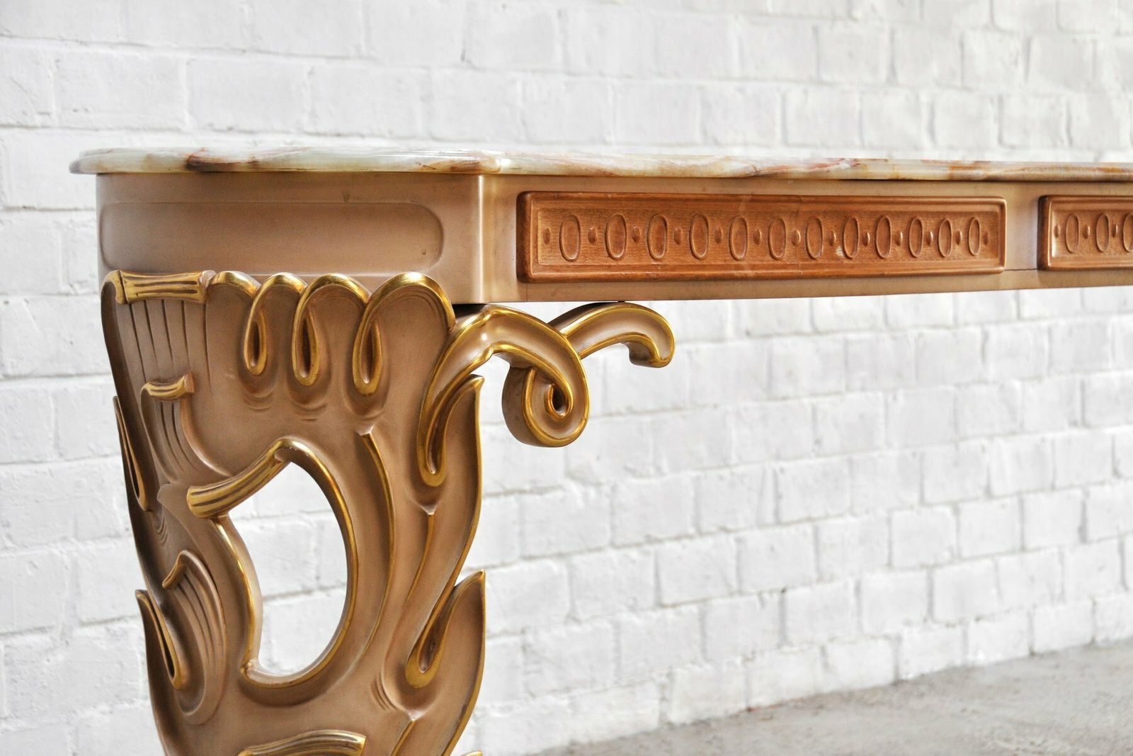 Italian Carved & Gilded Wood Console With Onyx Top, 1940s photo vintage