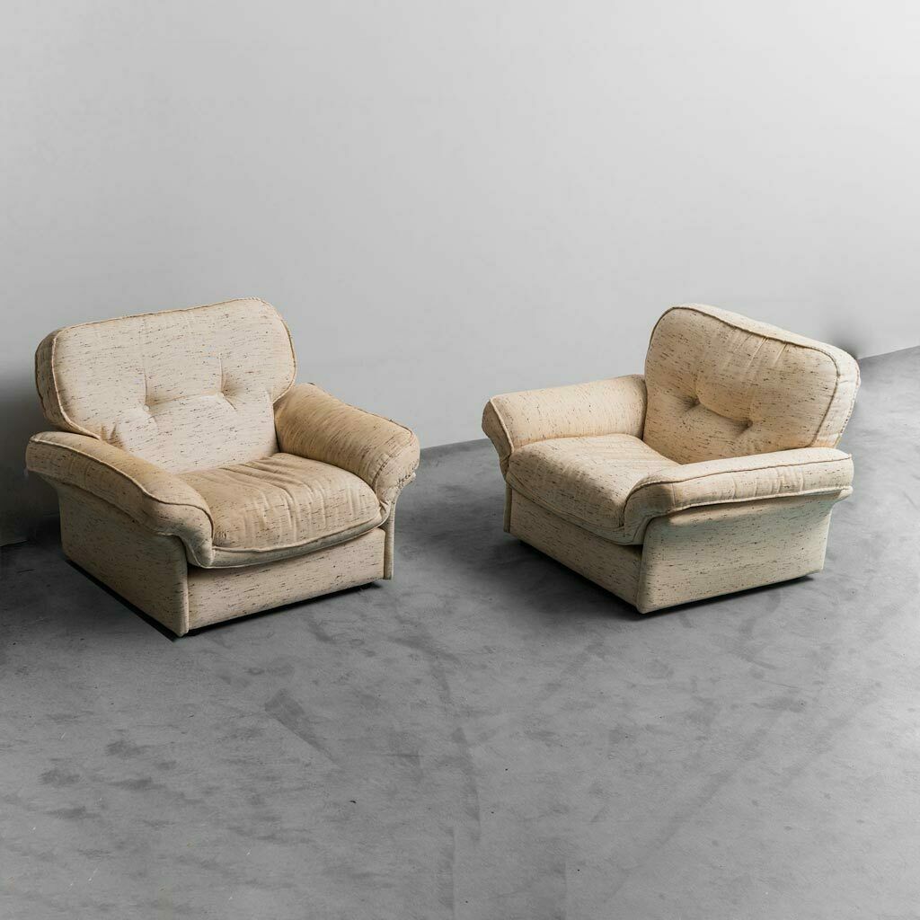 Pair Of Fabric Armchairs Mod. Soffio Doimo 70s Vintage Modern Antique