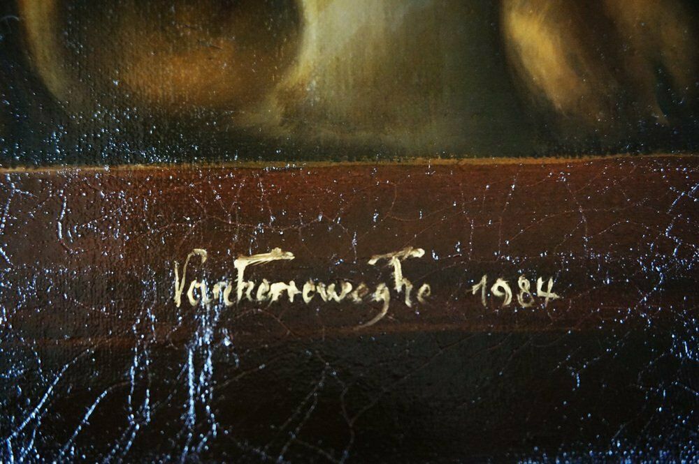 photo vinterior Belgian Artist, Still Lifes, 1984, Oil On Canvas Paintings, Framed, Set Of 3