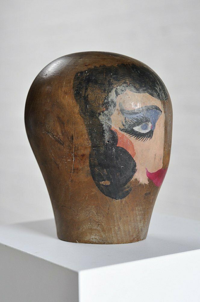 Surrealist Bauhaus Wooden Head Sculpture, 1920s photo Art
