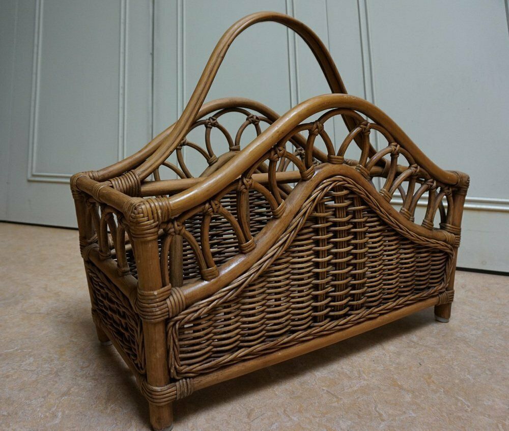 Mid Century Italian French Riviera Bamboo & Rattan Magazine Rack, 1960s photo for sale