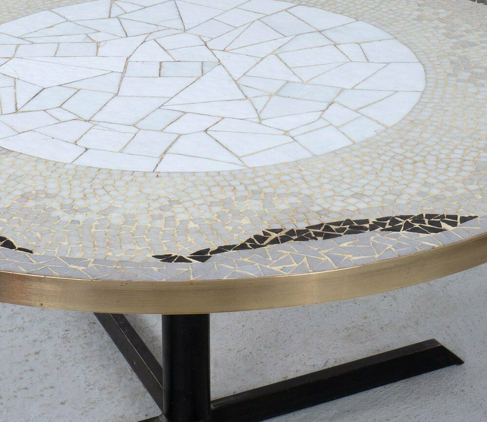 Mosaic And Brass Coffee Table Attributed To Berthold Müller, 1950s photo vinterior
