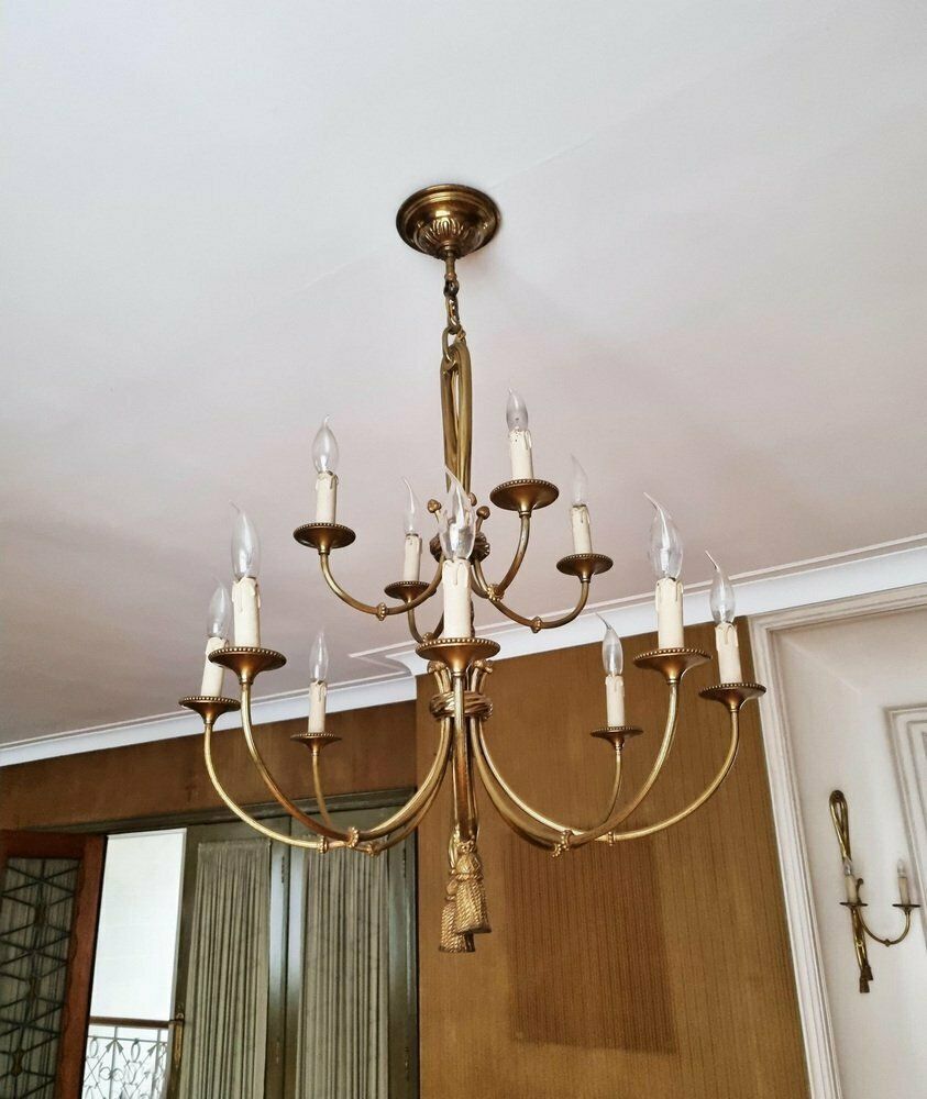 Louis XVI 12 Light Chandelier With Tassels In Gilt Bronze photo Lighting