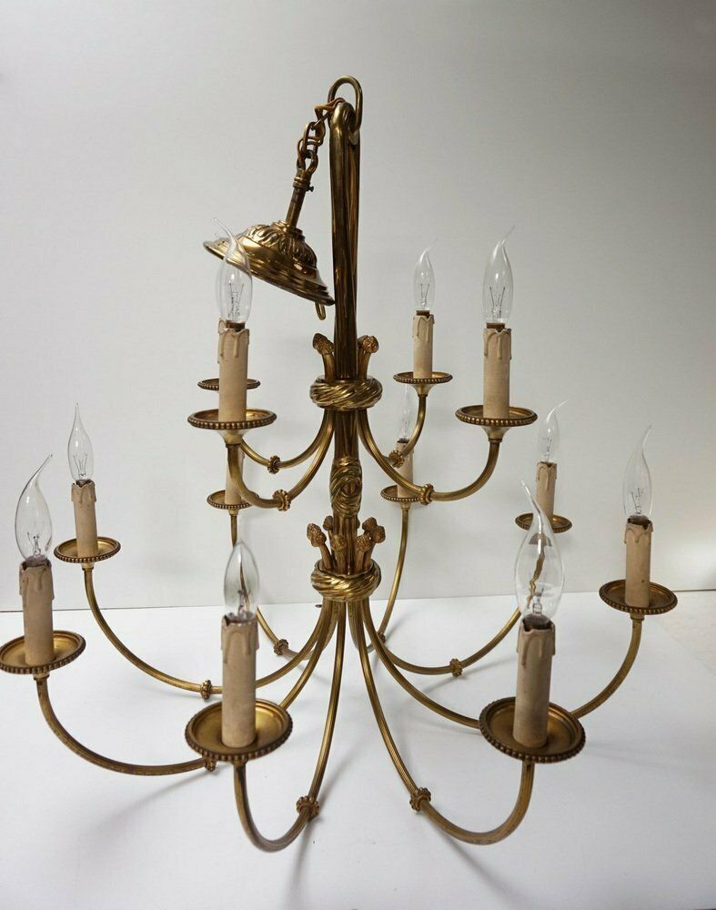 3316.0 Louis XVI 12 Light Chandelier With Tassels In Gilt Bronze photo