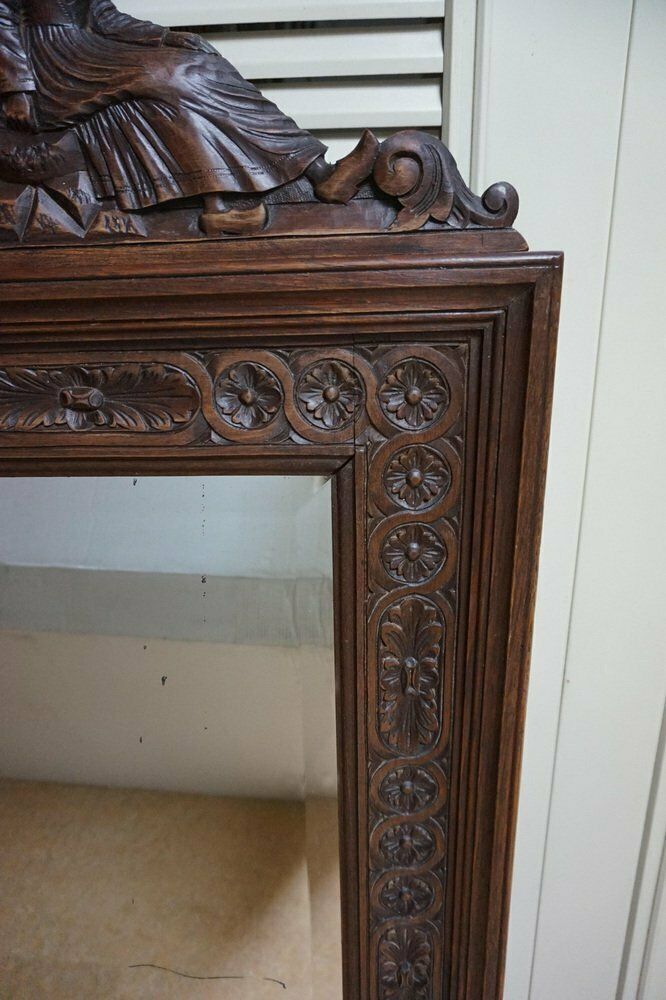 Breton Wall Mirror In Carved Oak, France, 1900s photo Home Decor