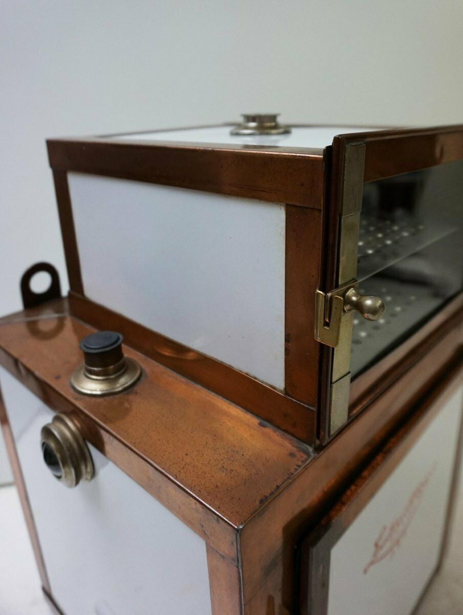 Furniture Antique Steampunk Copper And Ceramic Medical Sterilizer Cabinet, 1890s photo
