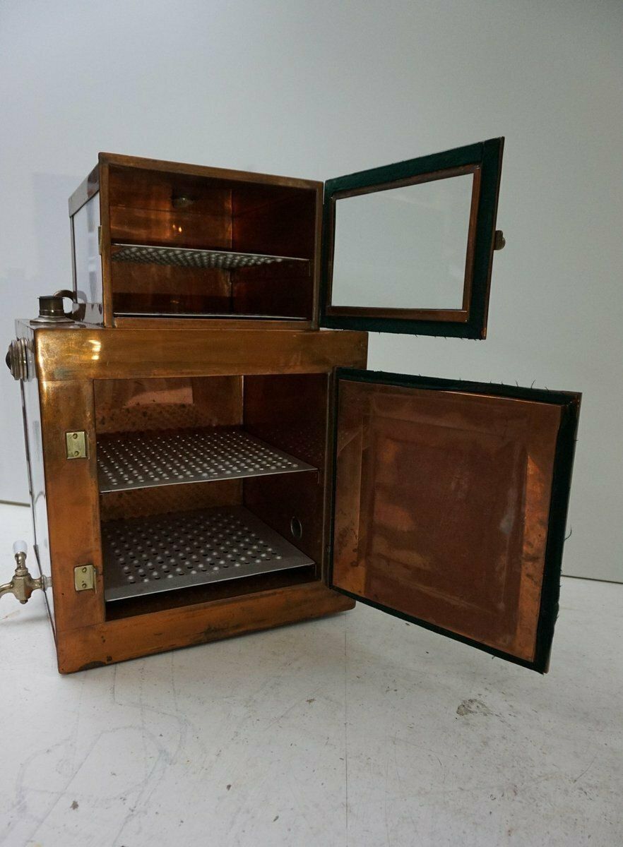 photo vintage Antique Steampunk Copper And Ceramic Medical Sterilizer Cabinet, 1890s