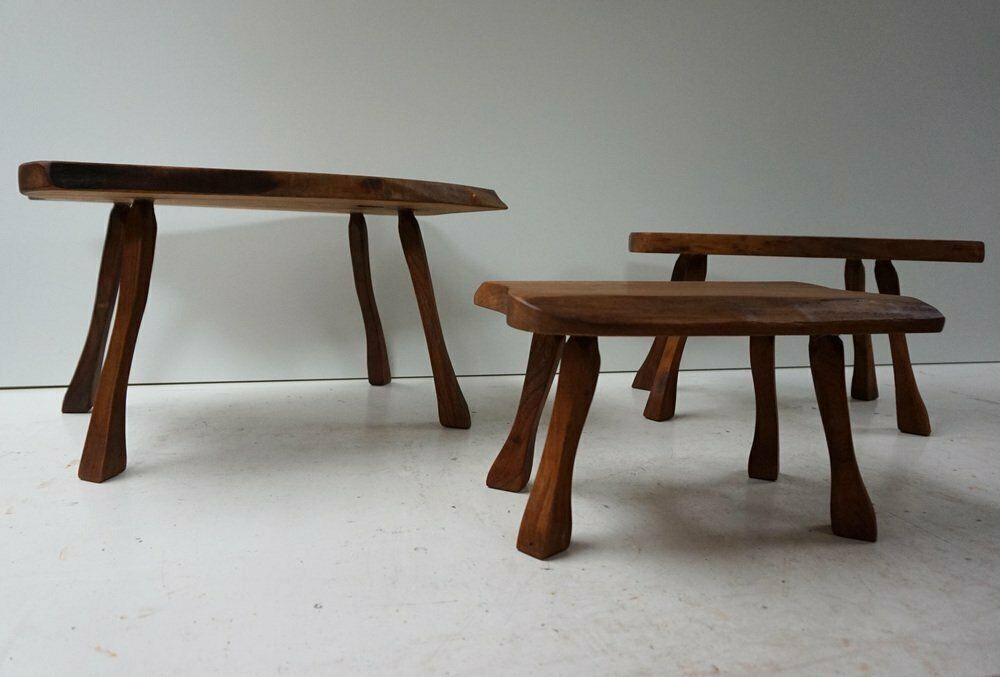 Brutalist Wabi Sabi Tree Trunk Nesting Tables, Holland, 1960s, Set Of 3 photo buy