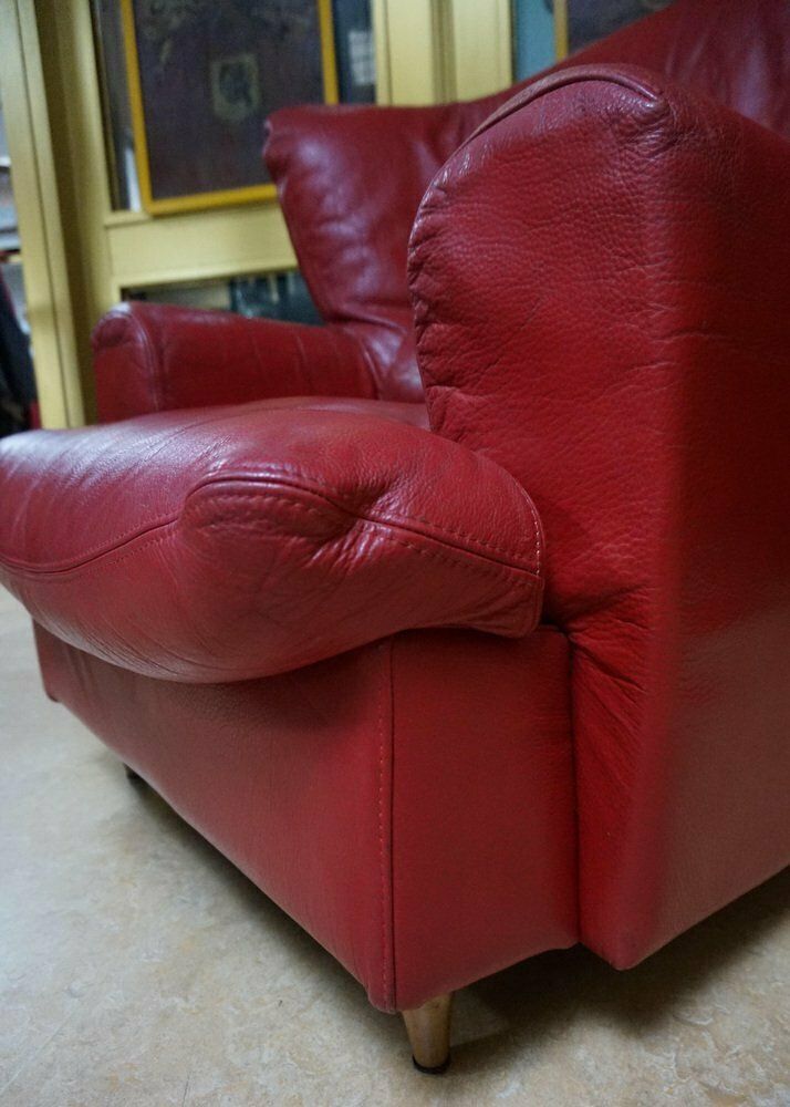 photo buy Large Red Leather Armchair By Calia Italia, 1990s