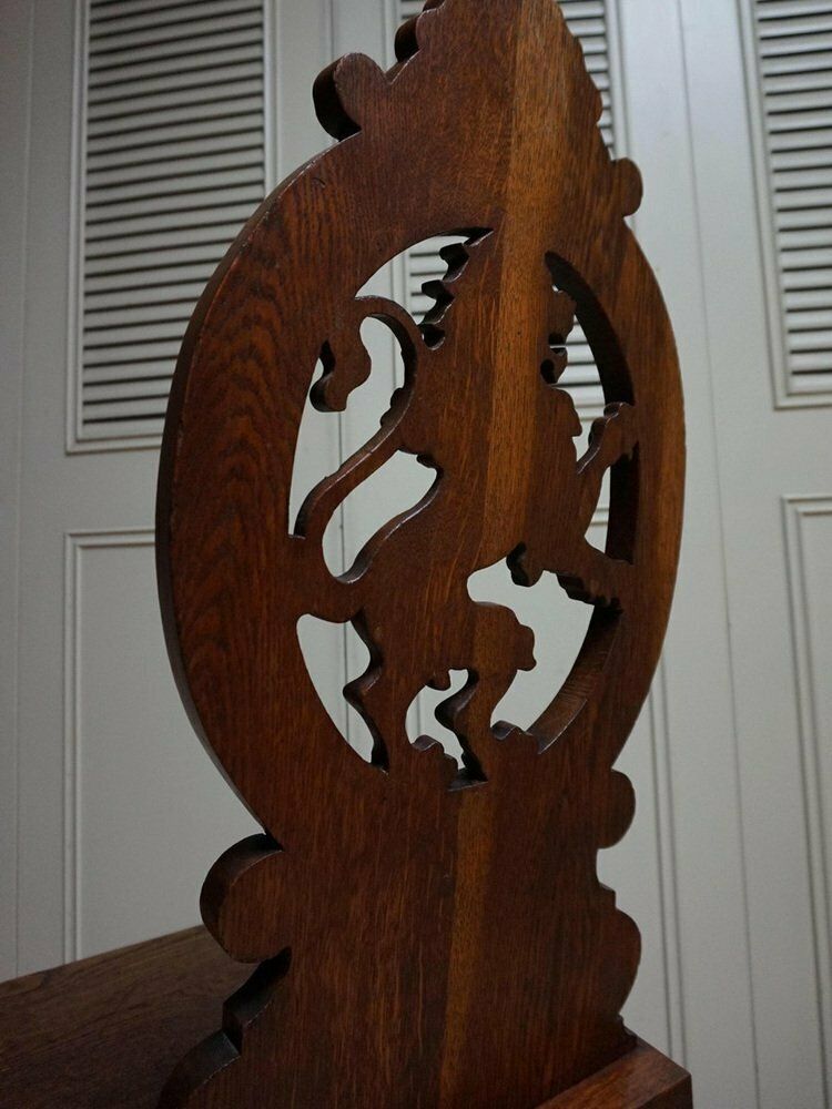 photo vinterior 19th Century Swiss Black Forest Hand Carved Oak Side Chair With Standing Lion