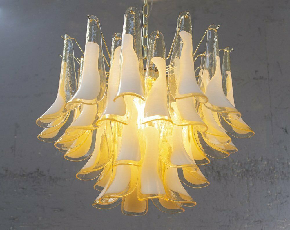 Petal Lamp In Amber And White Murano Glass, Italy, 1990s photo 2386.0